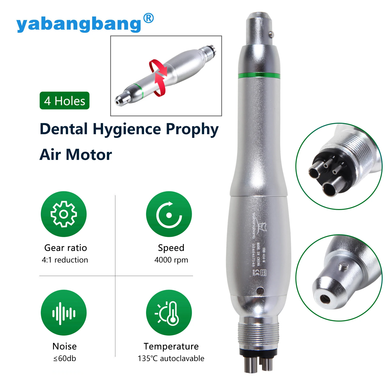 360° Swivel Dental 4:1 Hygiene Prophy Handpiece 2/4 Holes Air Motor Straight Nose Cone/Disposable Prophy Angles