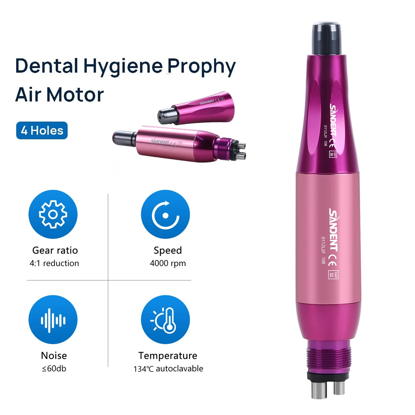 360° Swivel Dental 4:1 Hygiene Prophy Handpiece 2/4 Holes Air Motor Straight Nose Cone/Disposable Prophy Angles