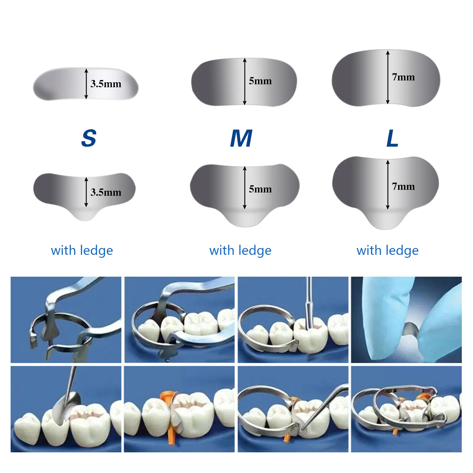 50Pc/Box Dental Metal Matrices Band/with Ledge Sectional Contoured Matrix Refill S/M/L 35μm for Teeth Replacement Dentsit Tools
