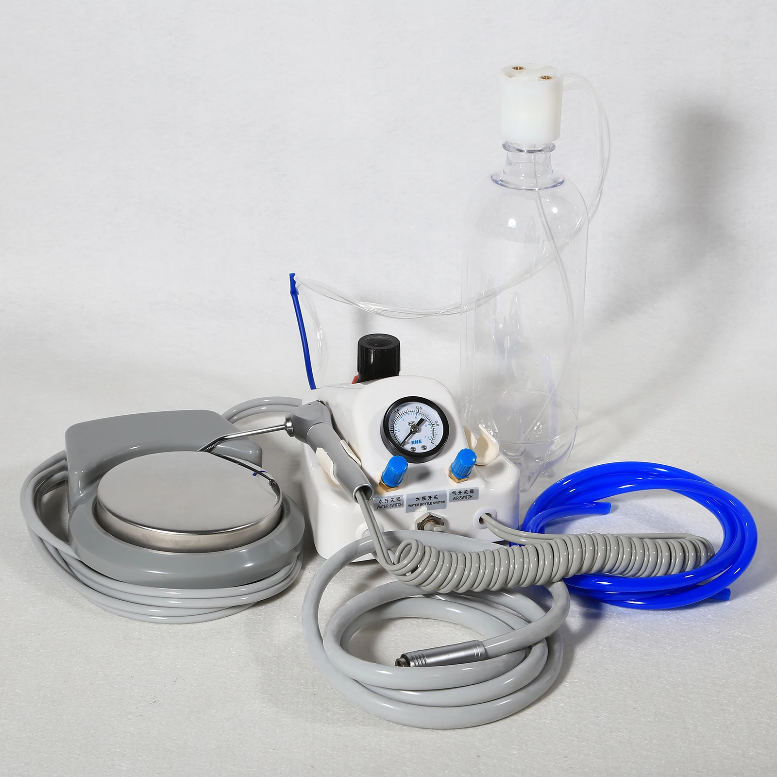 Portable Dental Air Turbine Unit Working with Compressor Triple Spray Syringe Bottle & Pedal 2/4 Holes Dentist Cleaning Tools