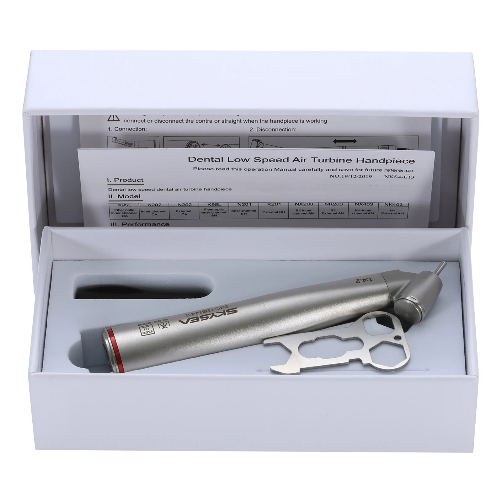 SKYSEA Dental Fiber Optic 1:4.2 Increasing Speed Handpiece 45°Angle LED Contra Angle Inner 4 Way Spray