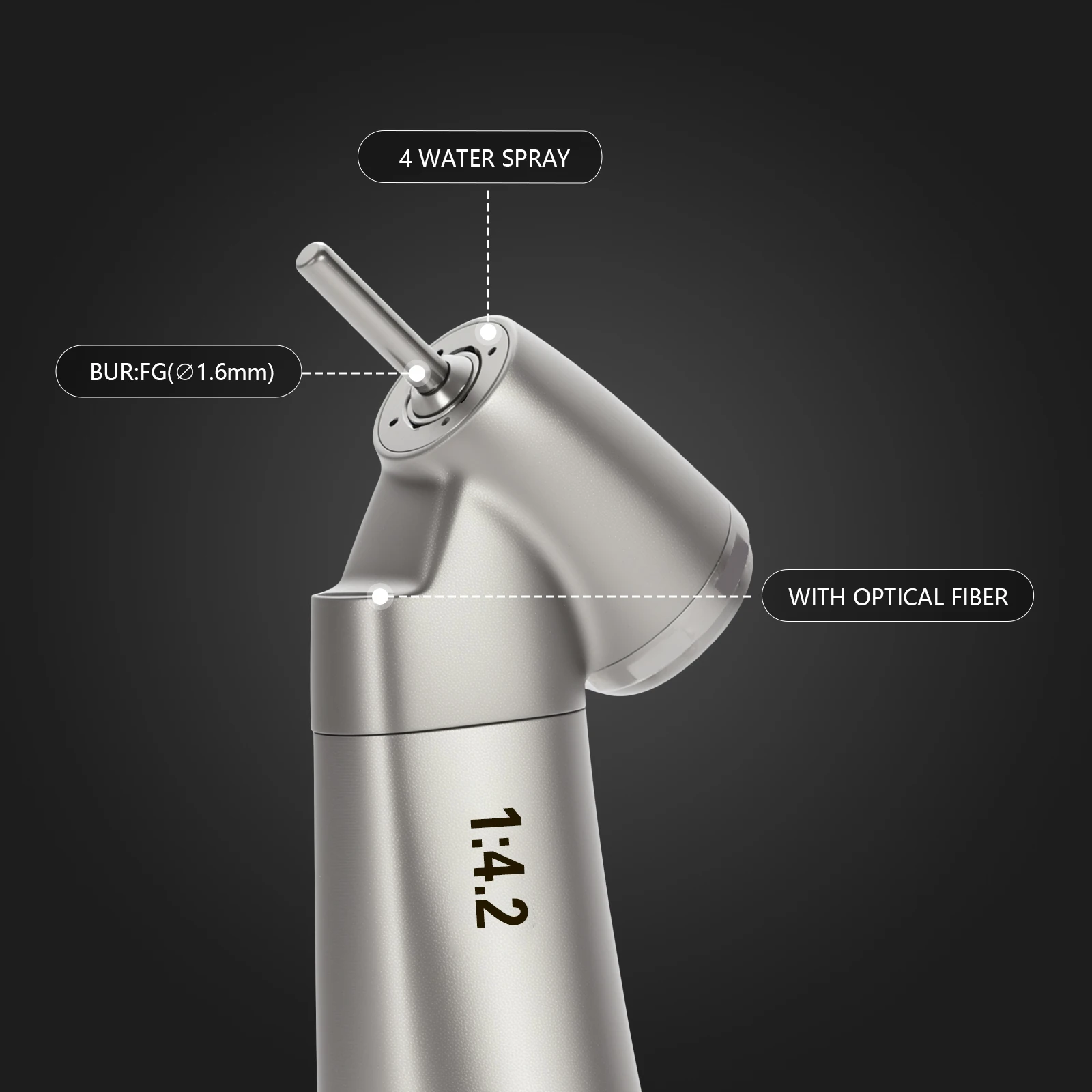 SKYSEA Dental Fiber Optic 1:4.2 Increasing Speed Handpiece 45°Angle LED Contra Angle Inner 4 Way Spray
