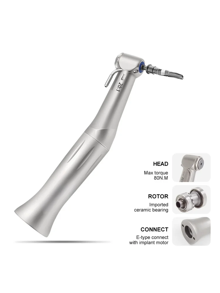 JUMTOP Dental Implant Contra Angle 20:1 Reduction Low Speed Handpiece Push Button Chuck External Spray Implant Handpiece