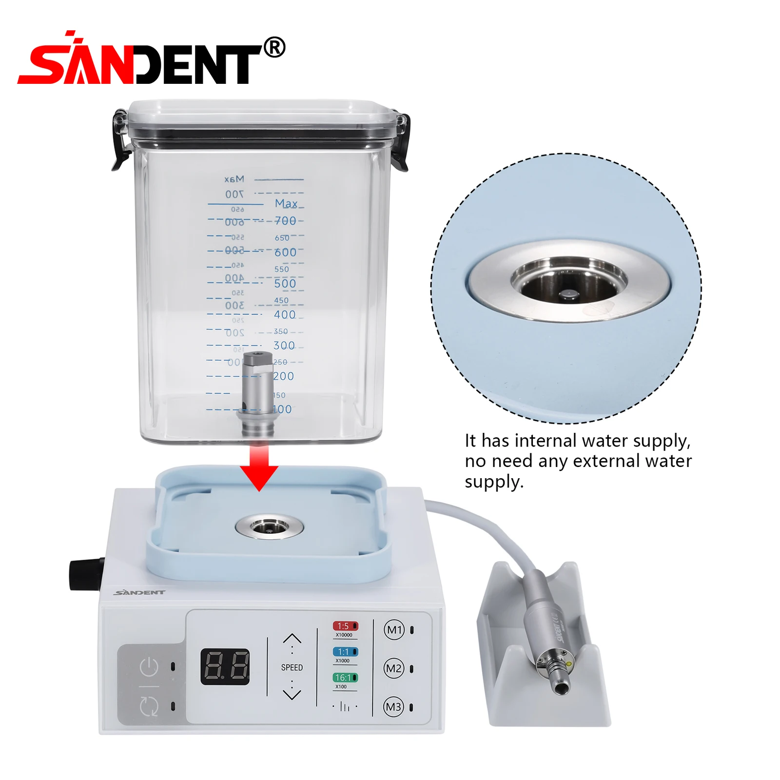 SANDENT Dental 40K RPM LED Brushless Electric Micro Motor E-Type Vector Control System with Water Tank For Practice Surgical