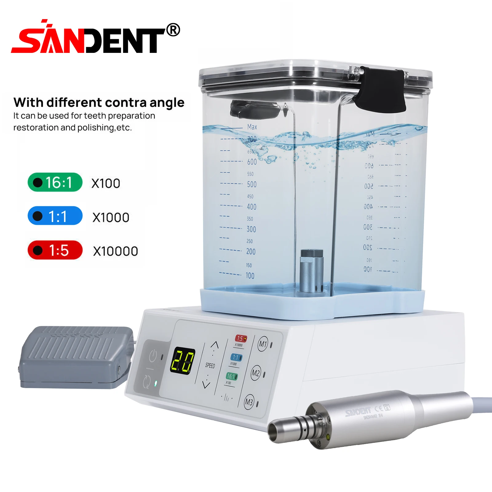 SANDENT Dental 40K RPM LED Brushless Electric Micro Motor E-Type Vector Control System with Water Tank For Practice Surgical