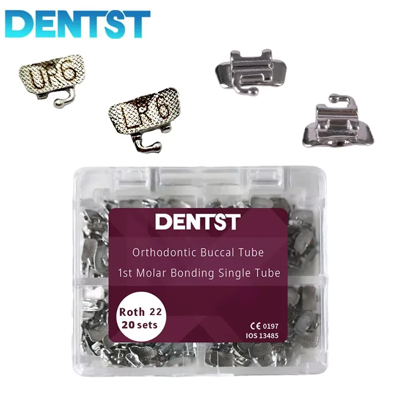 20Sets Orthodontic 1st Molar Convertible Laser Mark Buccal Tube Dental Bondable Roth Single Tubes Mesh Base