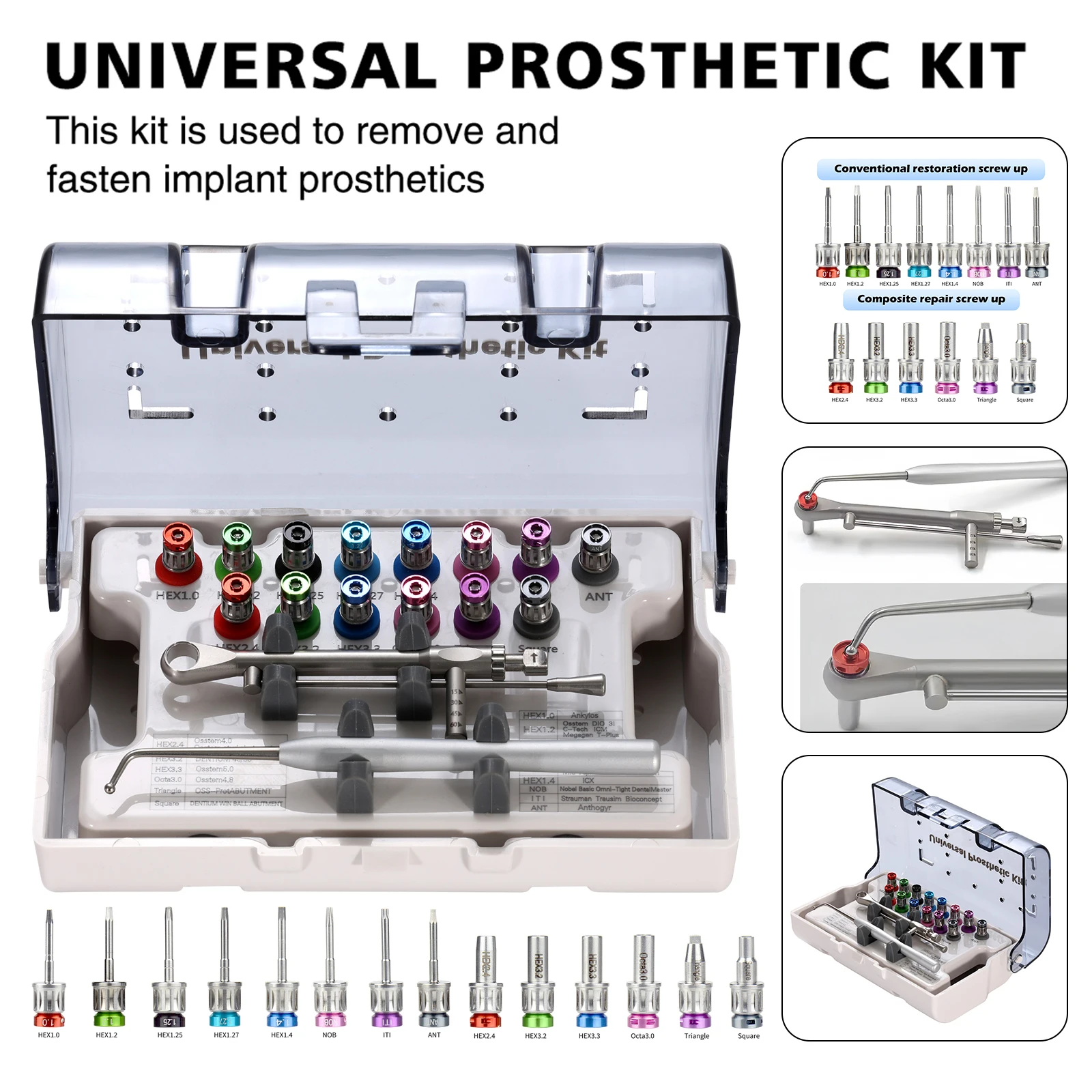 Universal Dental Implant Surgical Manual Kit Torque Wrench Tool with 14 Screw Drivers