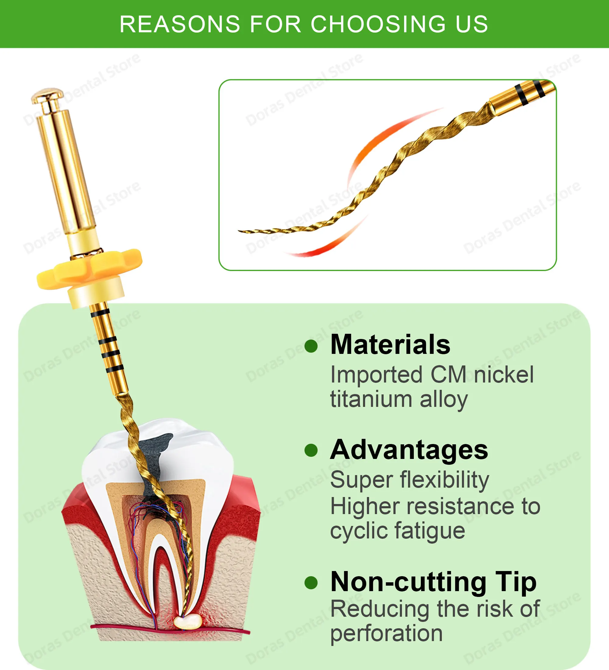 Glin 6 PCS/Pack Dental Flexible Golden Files Heat Activated Endodontic Files Root Canal Treatment Tools For Dentist