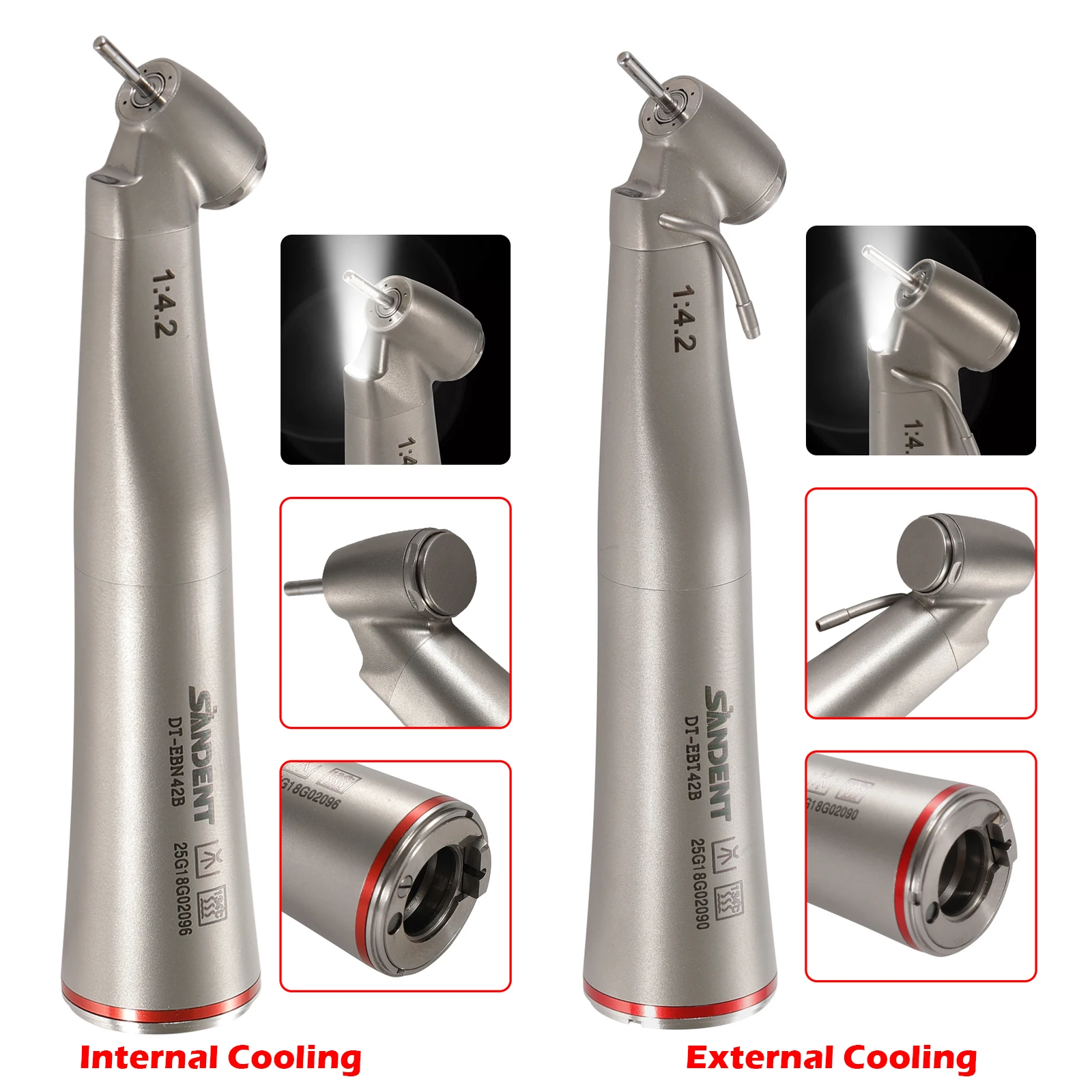 Dental LED Handpiece 1:4.2 45 ° Inner/externa sprayl/1:1/1:5 Increasing Contra Angle Surgical Fiber Optic ceramic bearing