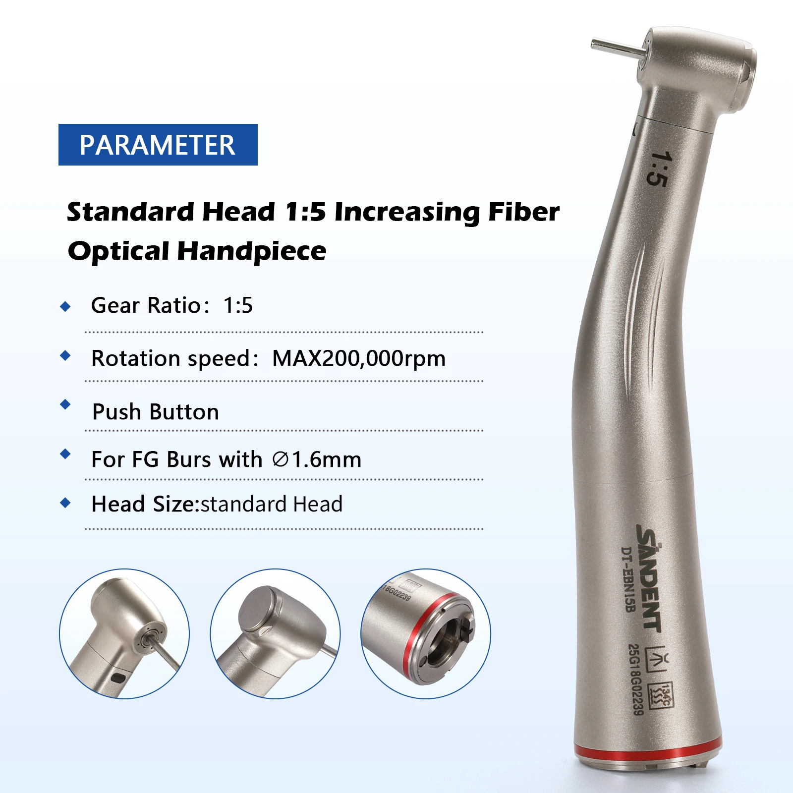Dental LED Handpiece 1:4.2 45 ° Inner/externa sprayl/1:1/1:5 Increasing Contra Angle Surgical Fiber Optic ceramic bearing
