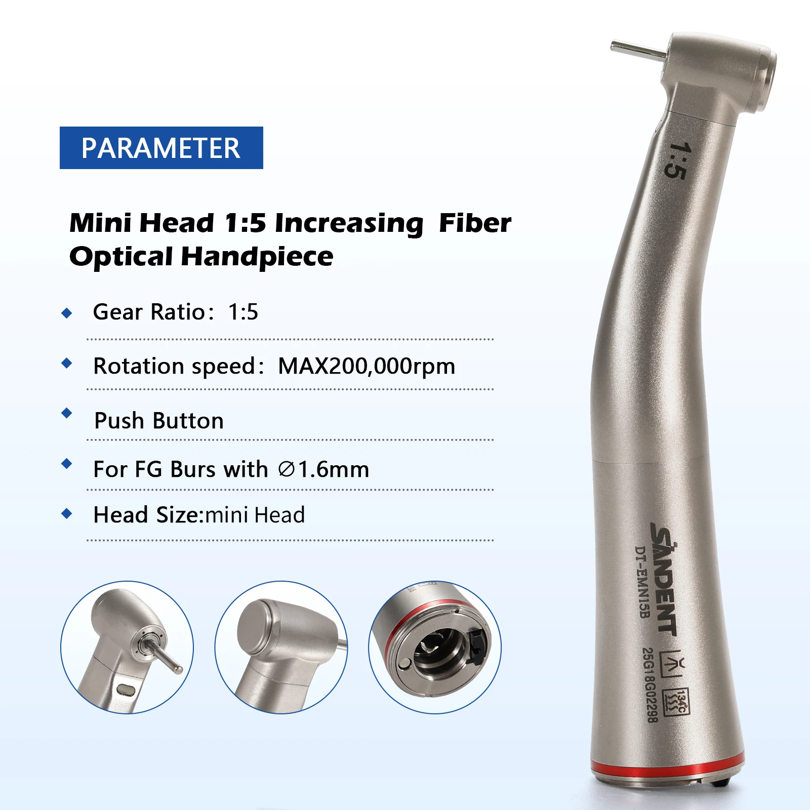 Dental LED Handpiece 1:4.2 45 ° Inner/externa sprayl/1:1/1:5 Increasing Contra Angle Surgical Fiber Optic ceramic bearing