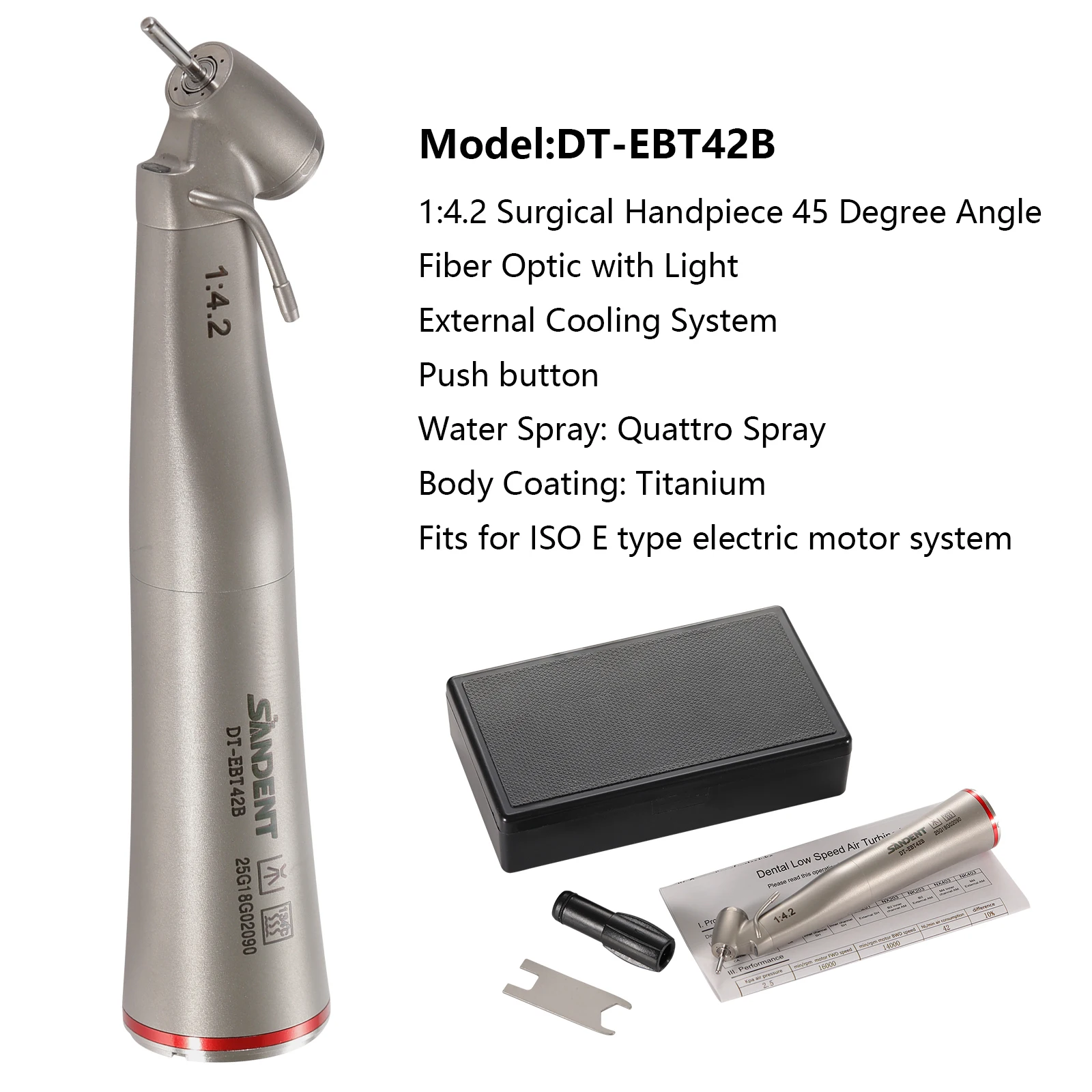 Dental LED Handpiece 1:4.2 45 ° Inner/externa sprayl/1:1/1:5 Increasing Contra Angle Surgical Fiber Optic ceramic bearing