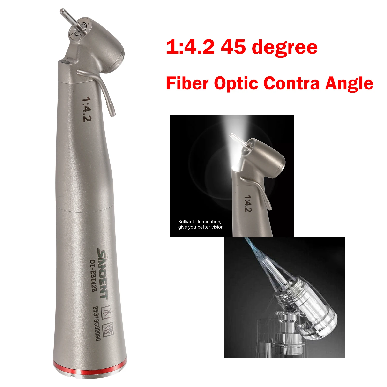 Dental LED Handpiece 1:4.2 45 ° Inner/externa sprayl/1:1/1:5 Increasing Contra Angle Surgical Fiber Optic ceramic bearing