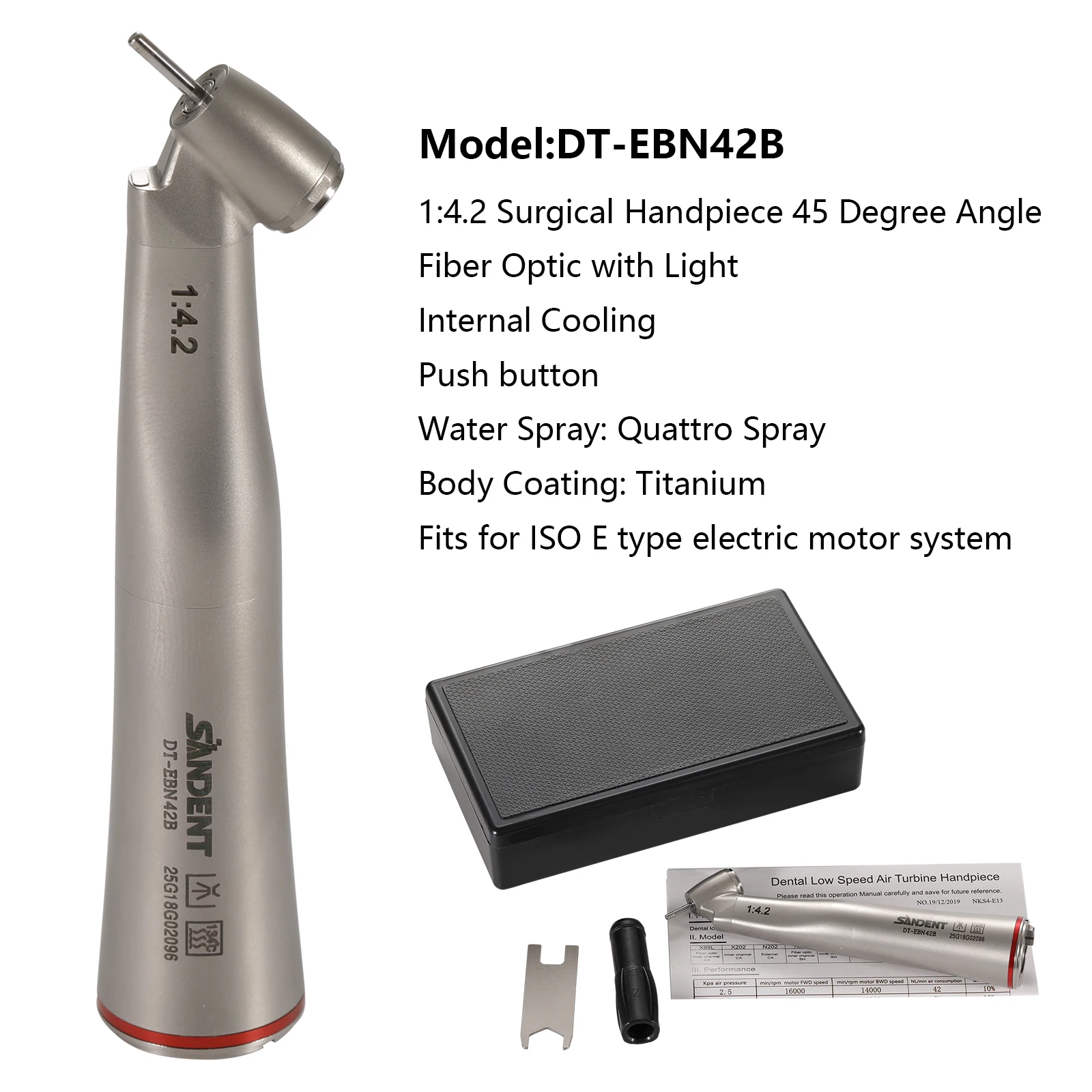 Dental LED Handpiece 1:4.2 45 ° Inner/externa sprayl/1:1/1:5 Increasing Contra Angle Surgical Fiber Optic ceramic bearing