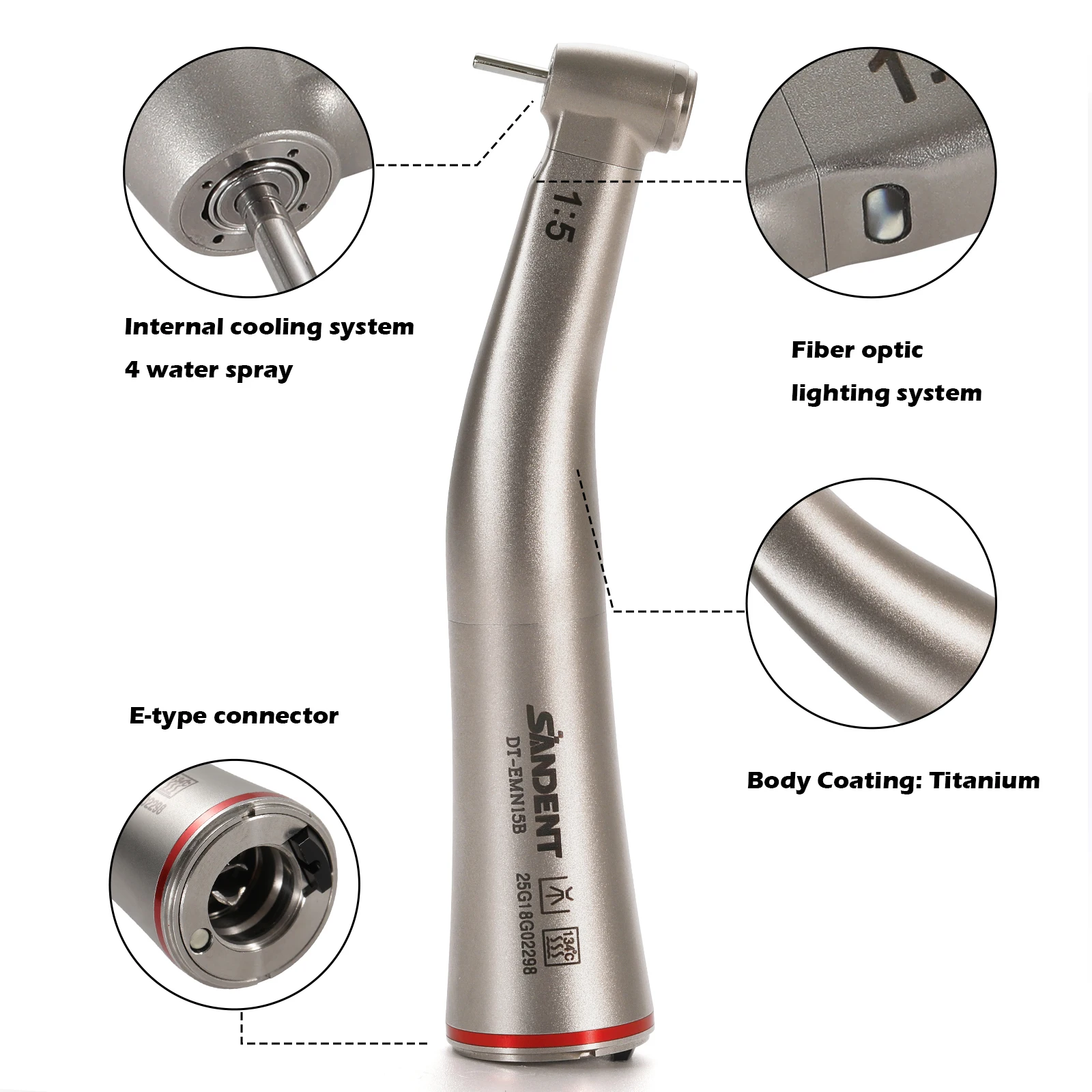 Dental LED Handpiece 1:4.2 45 ° Inner/externa sprayl/1:1/1:5 Increasing Contra Angle Surgical Fiber Optic ceramic bearing