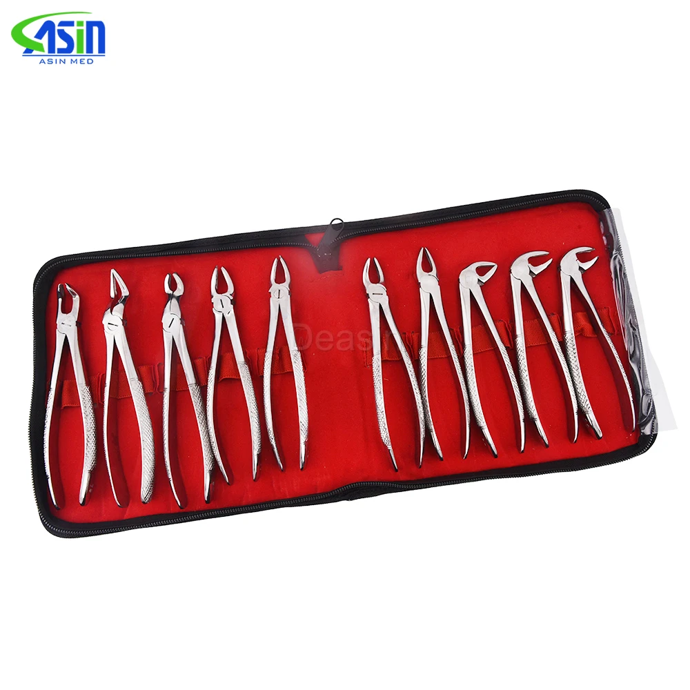 DEAISN 10pcs/set Adult Tooth Extracting Forceps Dental Surgical Extraction Instrument