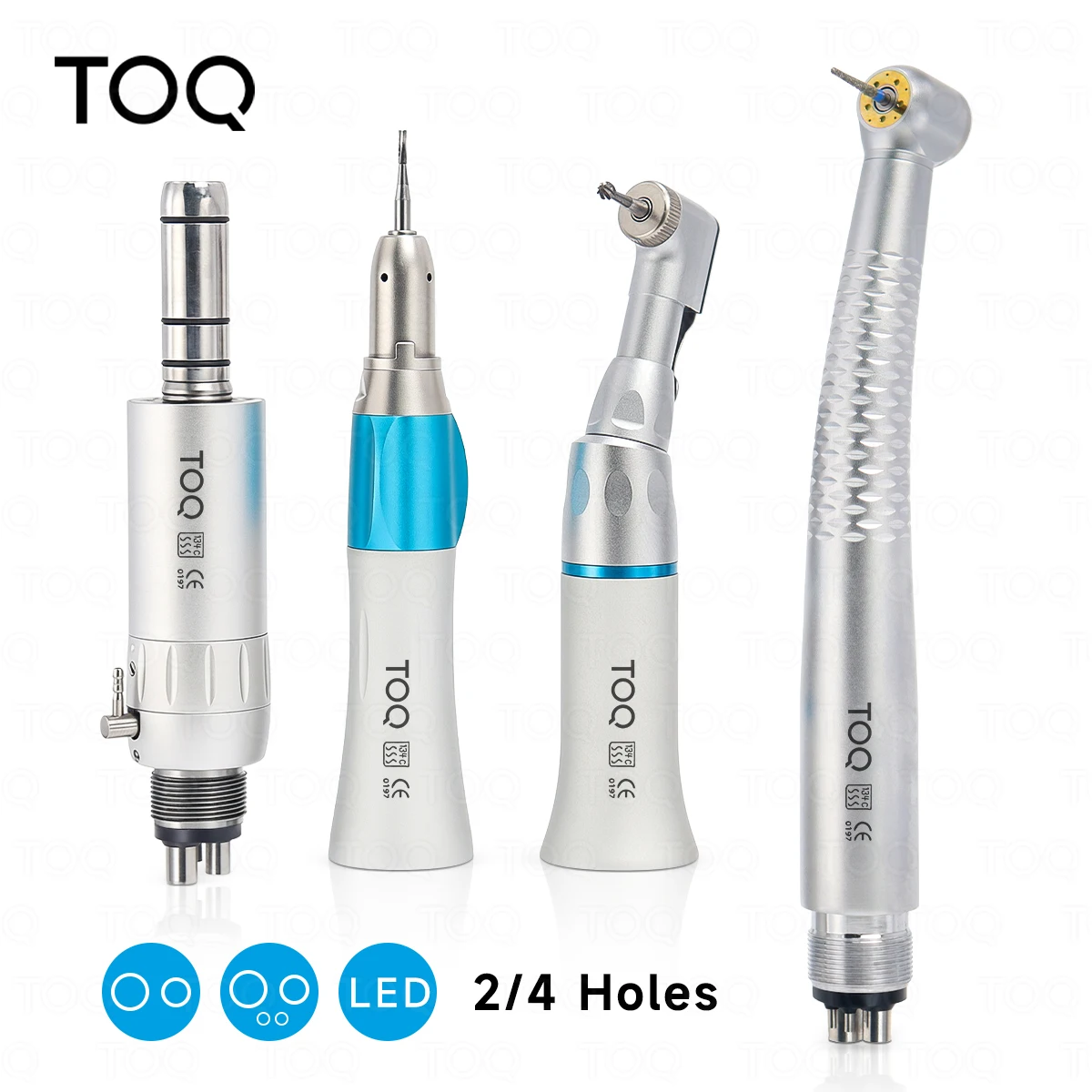 TOQ Dental Low/High Speed Handpiece Kit 2/4 Holes Air Motor External Water Spray Dental Polishing Restoration Tools 5 LED Set