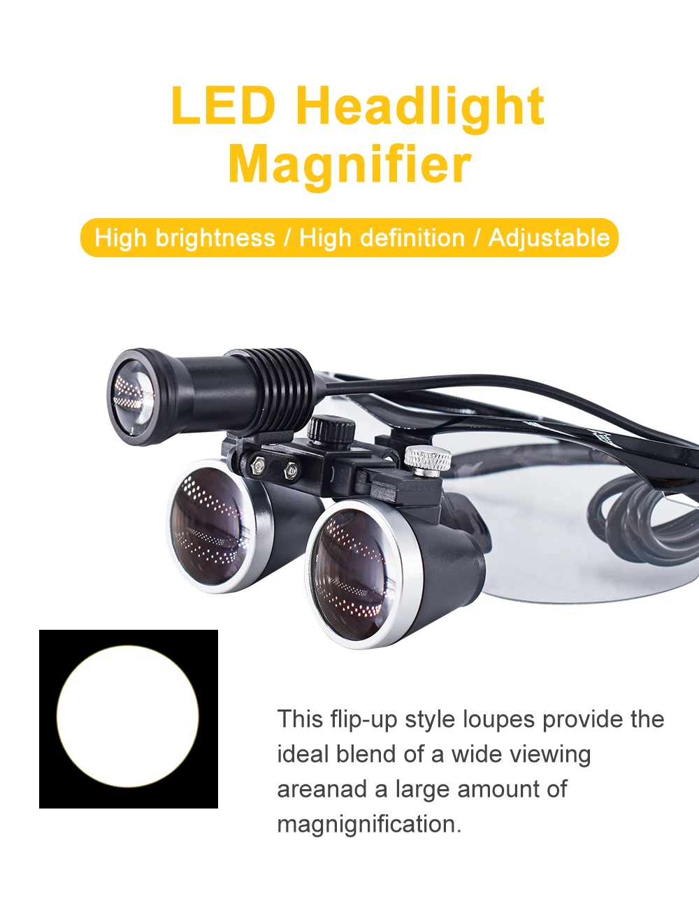 3.5X/2.5X Magnification Binocular Dental Loupe Surgery Surgical Magnifier with Headlight LED Light Medical Operation Loupe Lamp