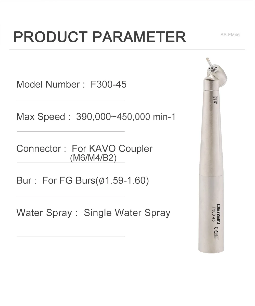 Dental 45 degree head Optical Fiber Turbine high Speed LED handpiece for tooth extraction surgical treatment dentistry