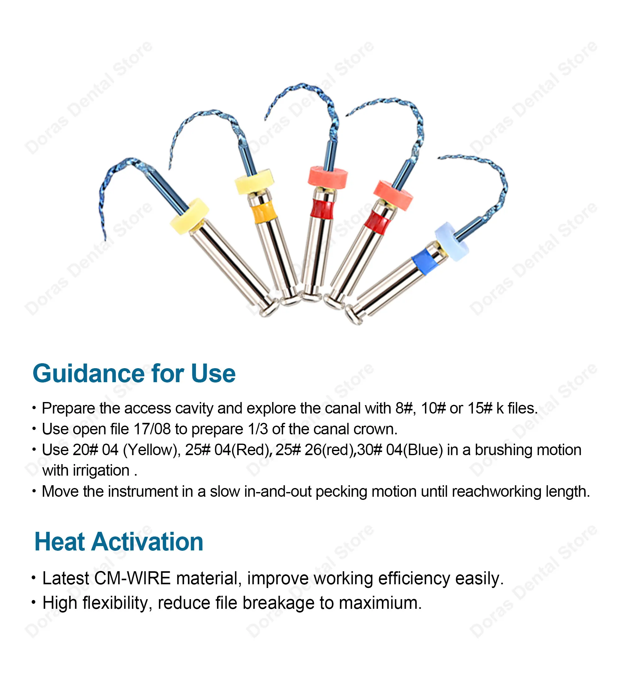 Glin 5Pcs Pediatric Files for Children Dental Snake Movement Niti Heat Activation Endo Files Use For Baby Pediatric Files