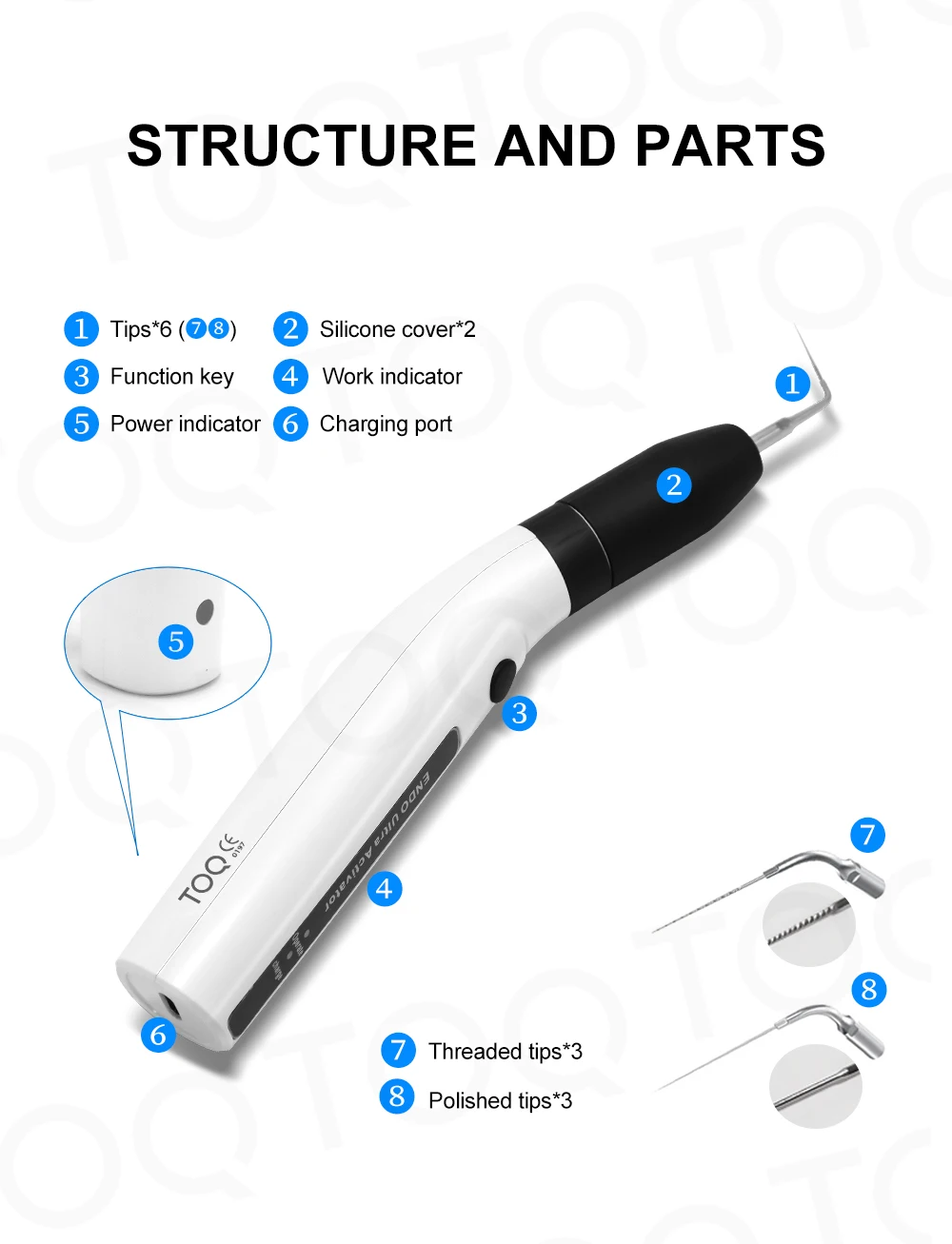 New LED Dental Wireless Ultrasonic Activator Endo Ultra Activator Ultrasonic Washing Tooth with 6 Tips Dentistry Tools