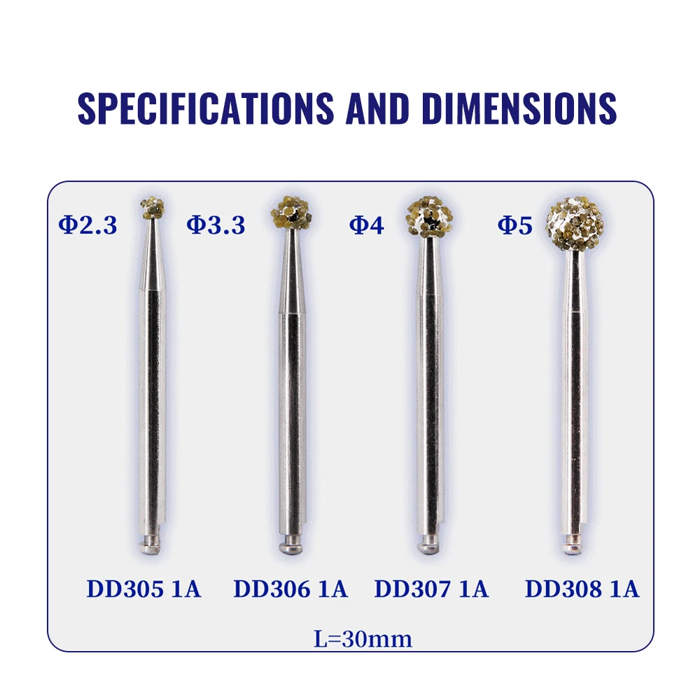 Dental Degranulation Burs Kit for Osseous Debridement & Soft Tissue Removal From Socket Diamond Ball Burs Φ2.3 Φ3.3 Φ4.0 Φ5.0