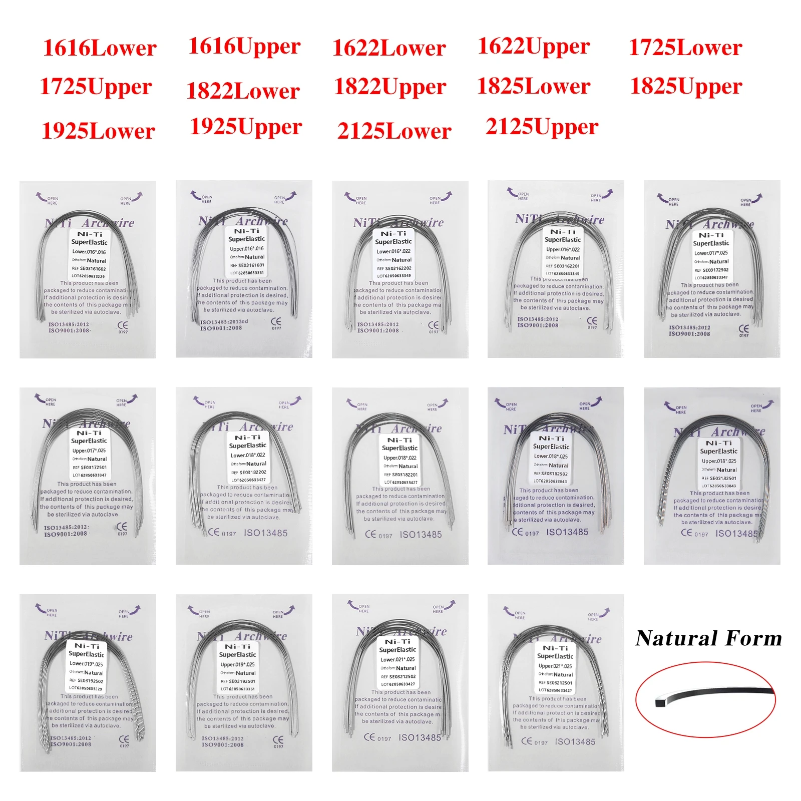 10 packs Dental Orthodontic Super Elastic NiTi Arch Wire Rectangular Natural Form For Dental Orthodontic Treatment