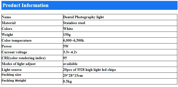 JUMTOP Dental Photography Oral Filling Lamp LED Flash Light with Bracket Brightness Adjustment Dentistry Treatment Lighting Tool