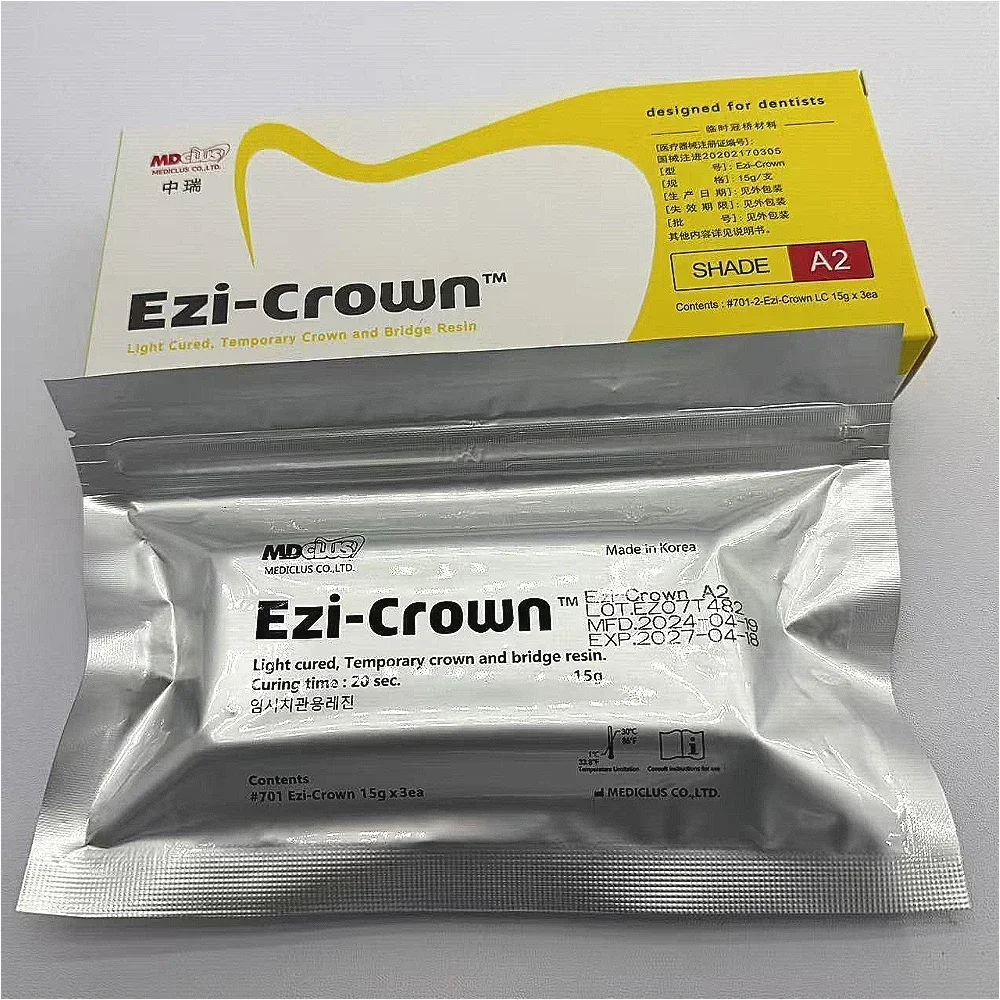 Dental Ezi-Crown Light Cured Temporary Crown & Bridge Resin Dental Material for Veneer/Inlay/Onlay A1/A2/A3