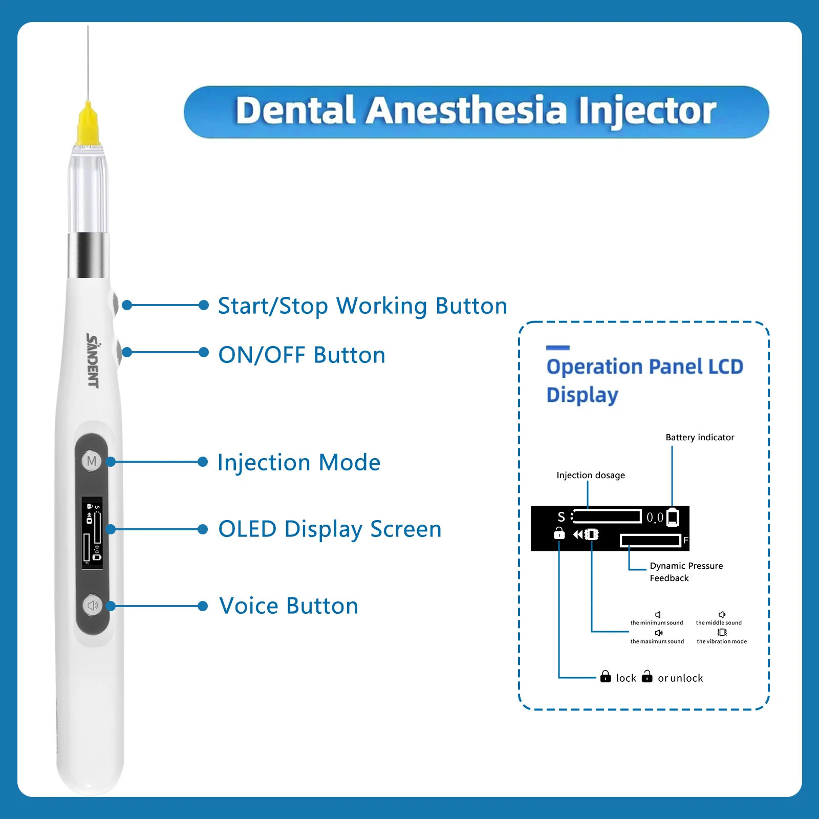 Portable Dental Painless Oral Local Anesthesia Pen Delivery Device with LCD display & Dose tone