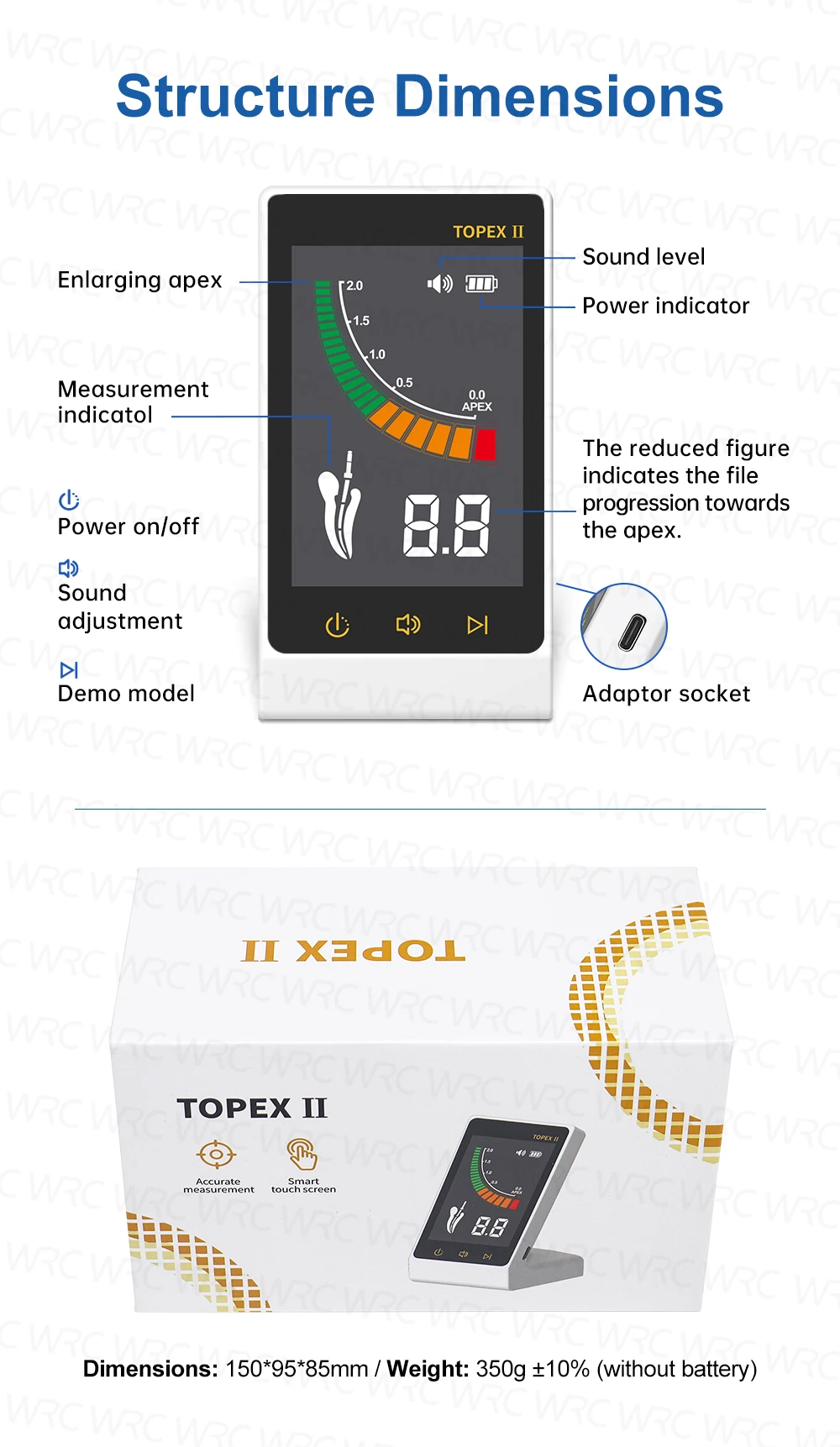 TOPEX II Dental Apex Locator 3.5 Inch Touch Screen Accurate Root Canal Length Tester Endodontic Equipment for Dental Office Use
