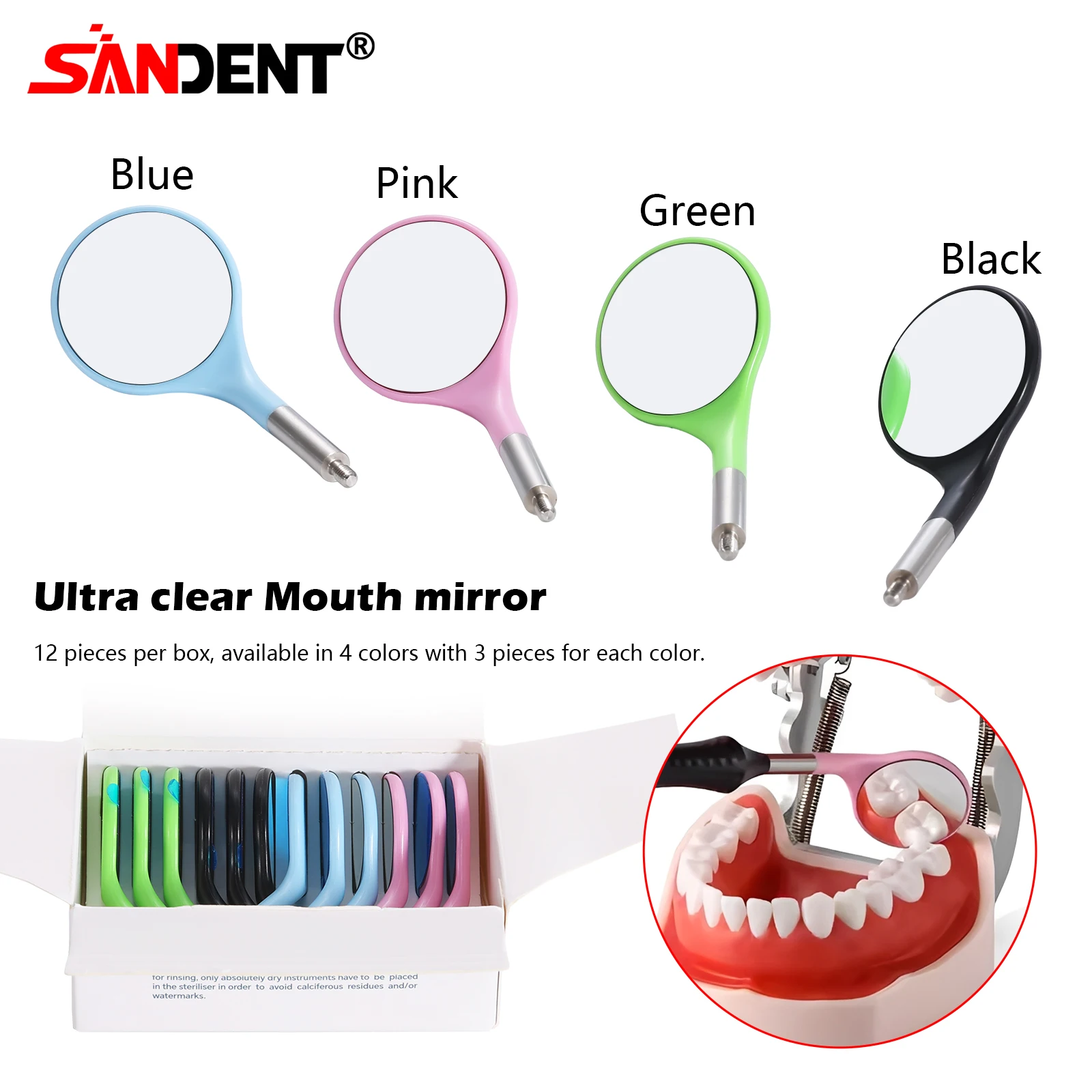 Dental Single/Double Sided Anti-fog Mouth Mirror Oral Mirrors With Handle 18/24mm Autoclavable Replace12PCS Ultra-clear Mirrors
