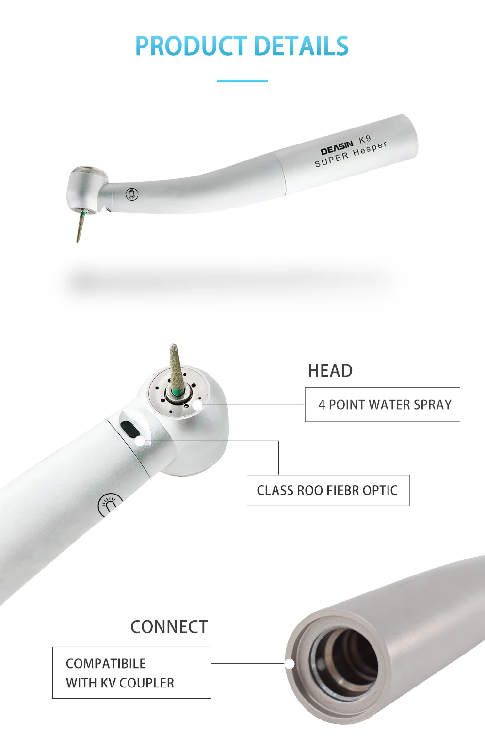 Dental Fiber Optic LED High Speed Air Turbine Handpiec Handpiece Compatible for KaVo Quick Coupling Dentistry Tools DEASIN