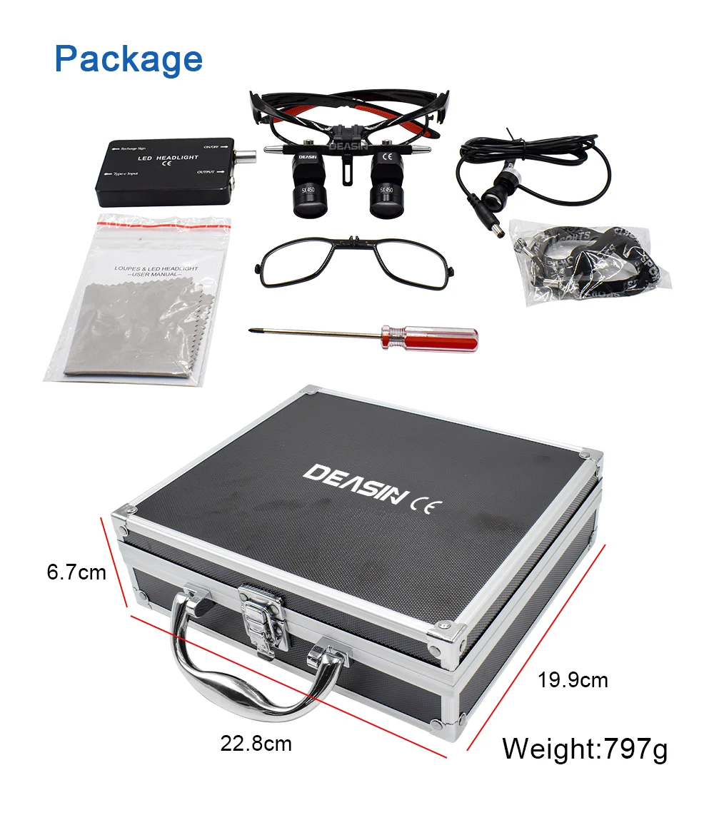 Dental binocular magnifying glass 5X Adjustable magnifying glass 5w LED Medicine binocular magnifying lens light Dental Tool
