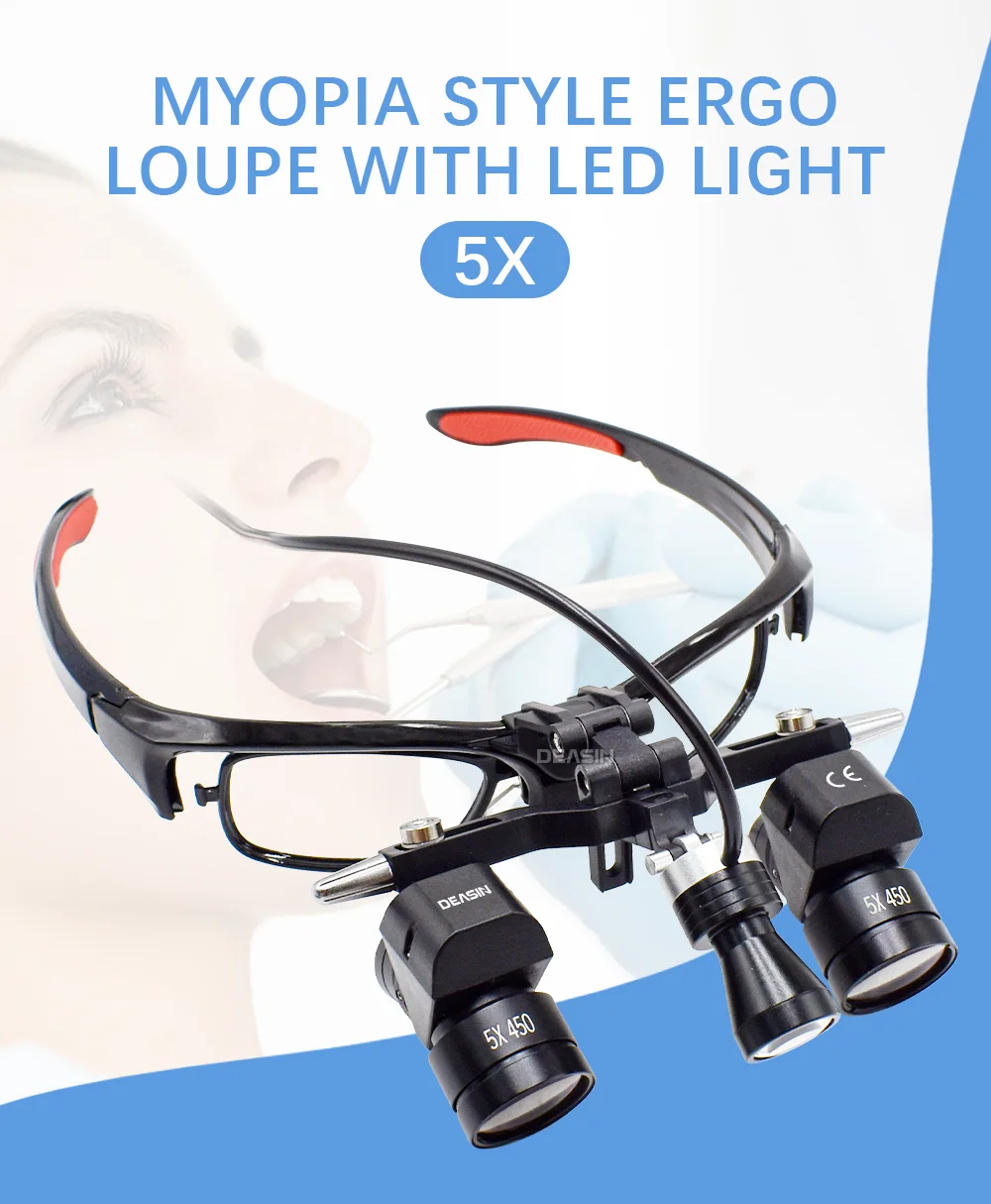 Dental binocular magnifying glass 5X Adjustable magnifying glass 5w LED Medicine binocular magnifying lens light Dental Tool