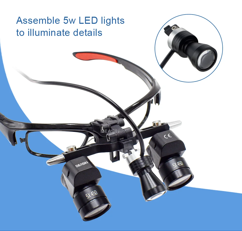 Dental binocular magnifying glass 5X Adjustable magnifying glass 5w LED Medicine binocular magnifying lens light Dental Tool