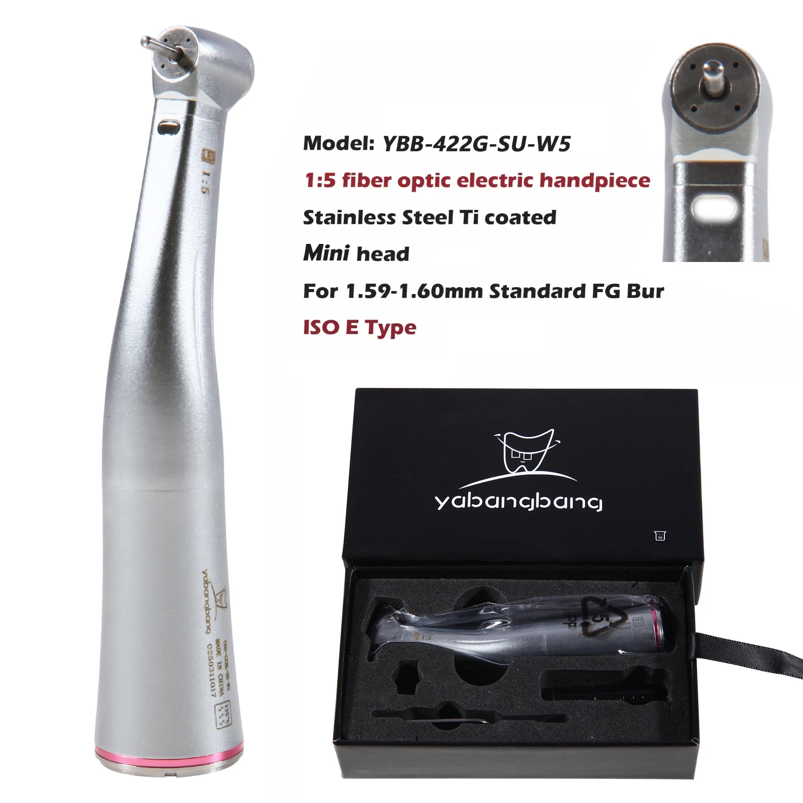 Dental Increasing 1:5 ratio Handpiece LED Fiber Optic Push Button Contra Angle 4 Spray Autochuck For NSK KAVO Electric Motor