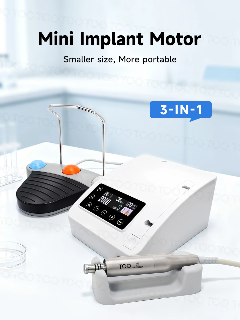 TOQ Dental Brushless Mini LED Portable Professional Implant Motor For 20:1/4:1/1:4:2 Angle Handpiece Bone Surgery Electric