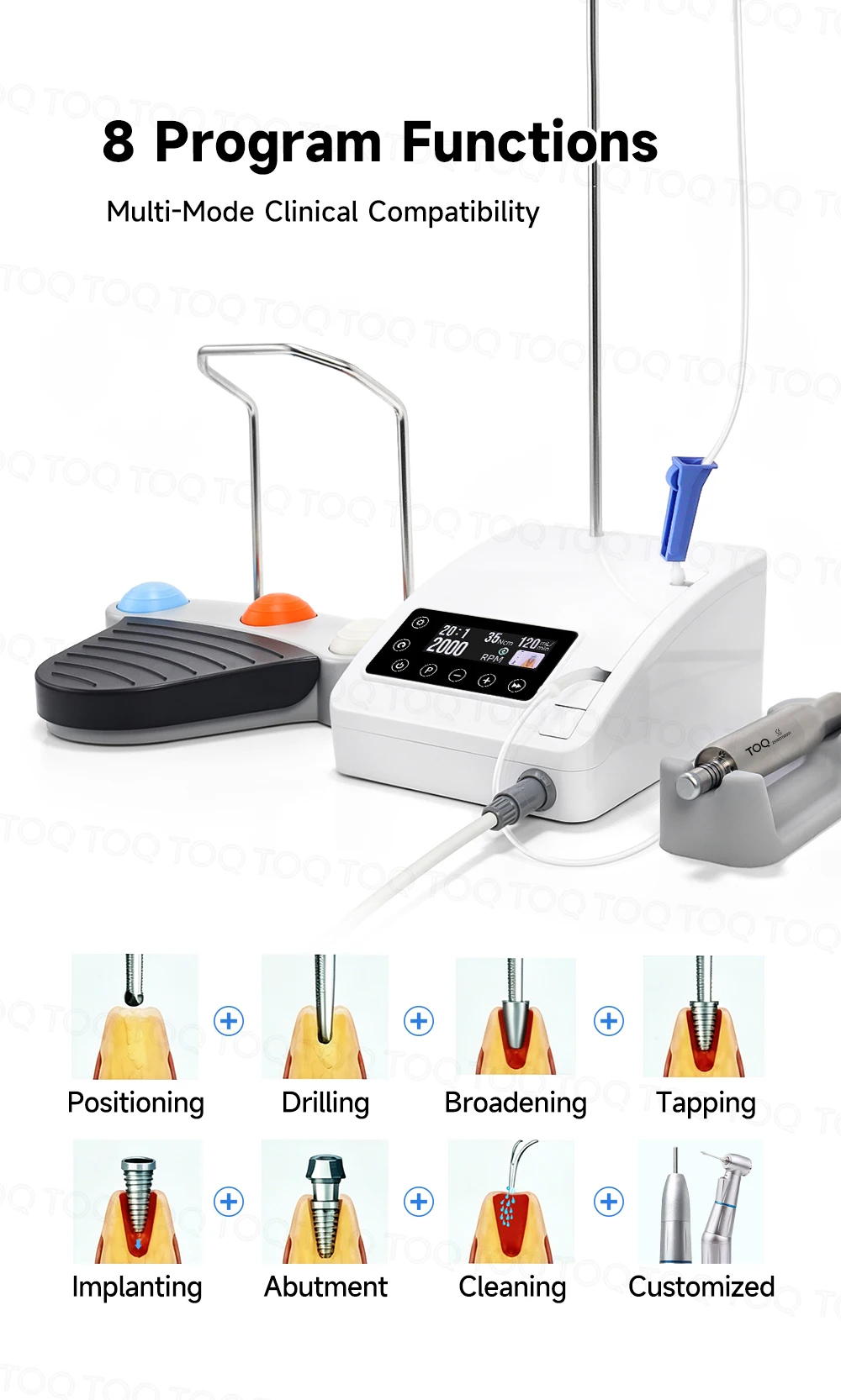 TOQ Dental Brushless Mini LED Portable Professional Implant Motor For 20:1/4:1/1:4:2 Angle Handpiece Bone Surgery Electric