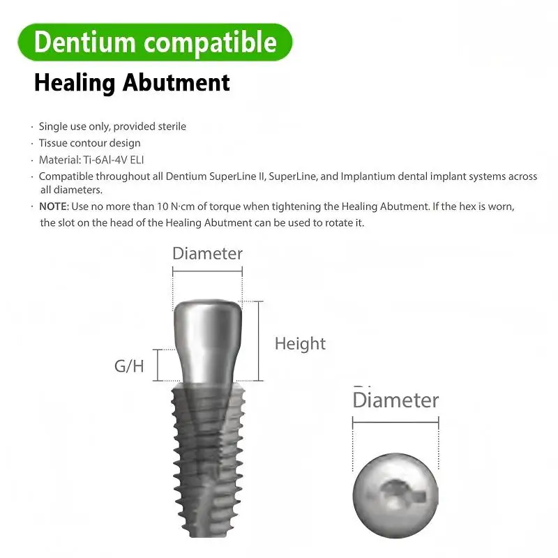 Dental Healing Abutment Healing Cover Screw/Cap High Precision Titanium Compatible with Dentium Implant System