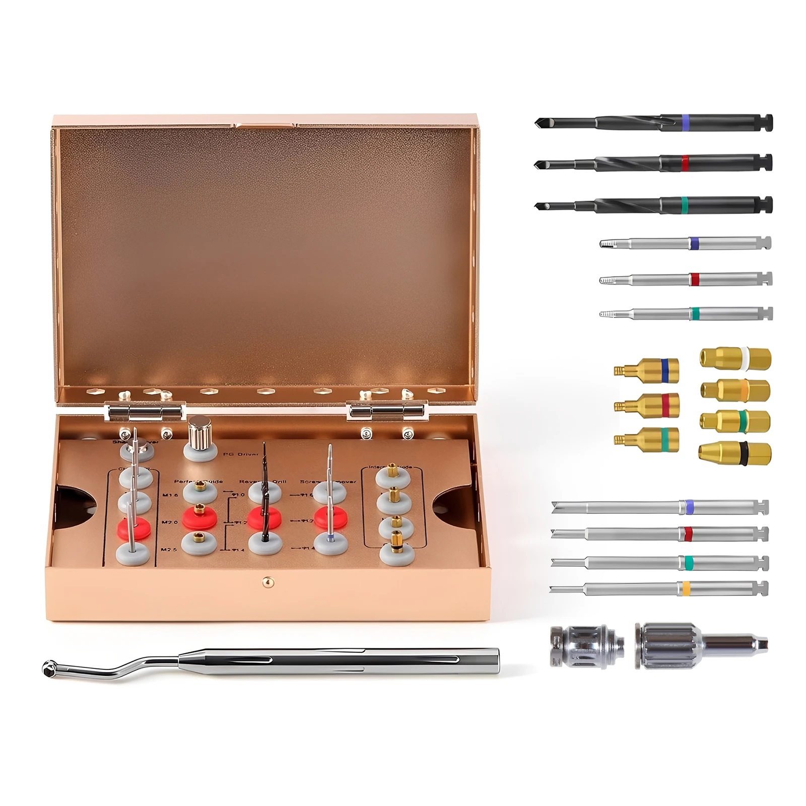 Dental Universal Implant Removal Kit Stainless Steel Screws Golden/Plastic Box Broken Screws Extract