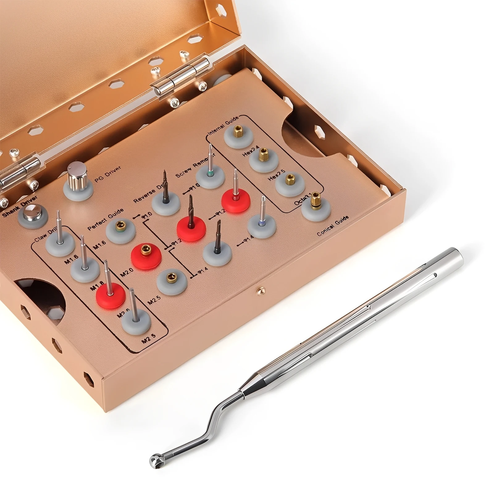 Dental Universal Implant Removal Kit Stainless Steel Screws Golden/Plastic Box Broken Screws Extract