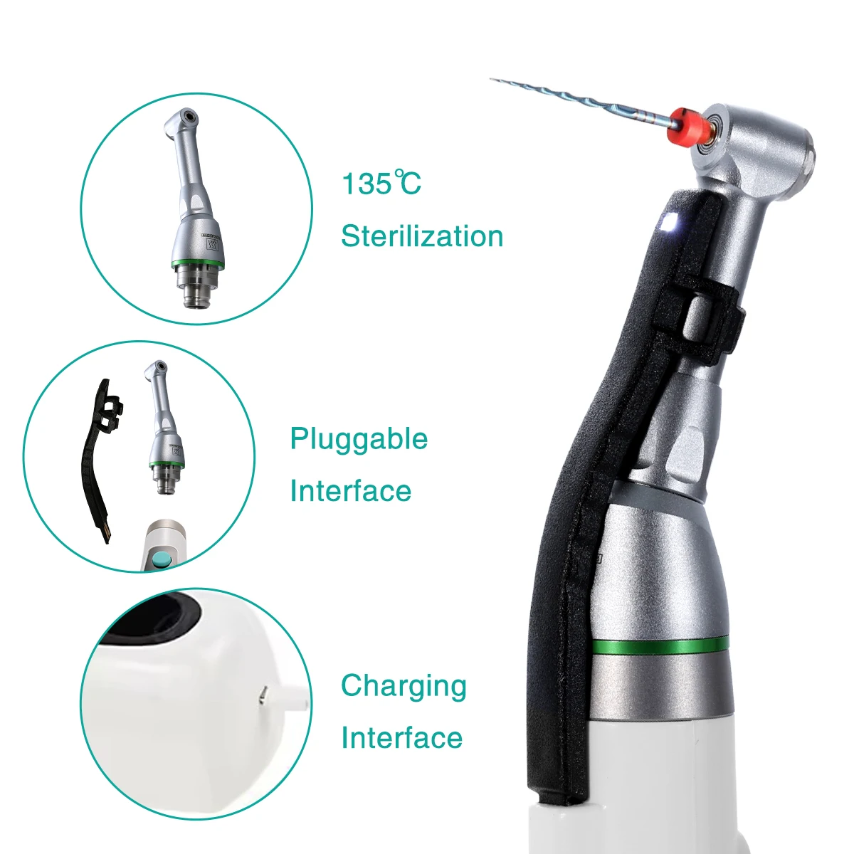 SANDENT Dental Endodontic Cordless LED Endo Motor 16:1 Contra Angle Handpiece for Root Canal Therapy
