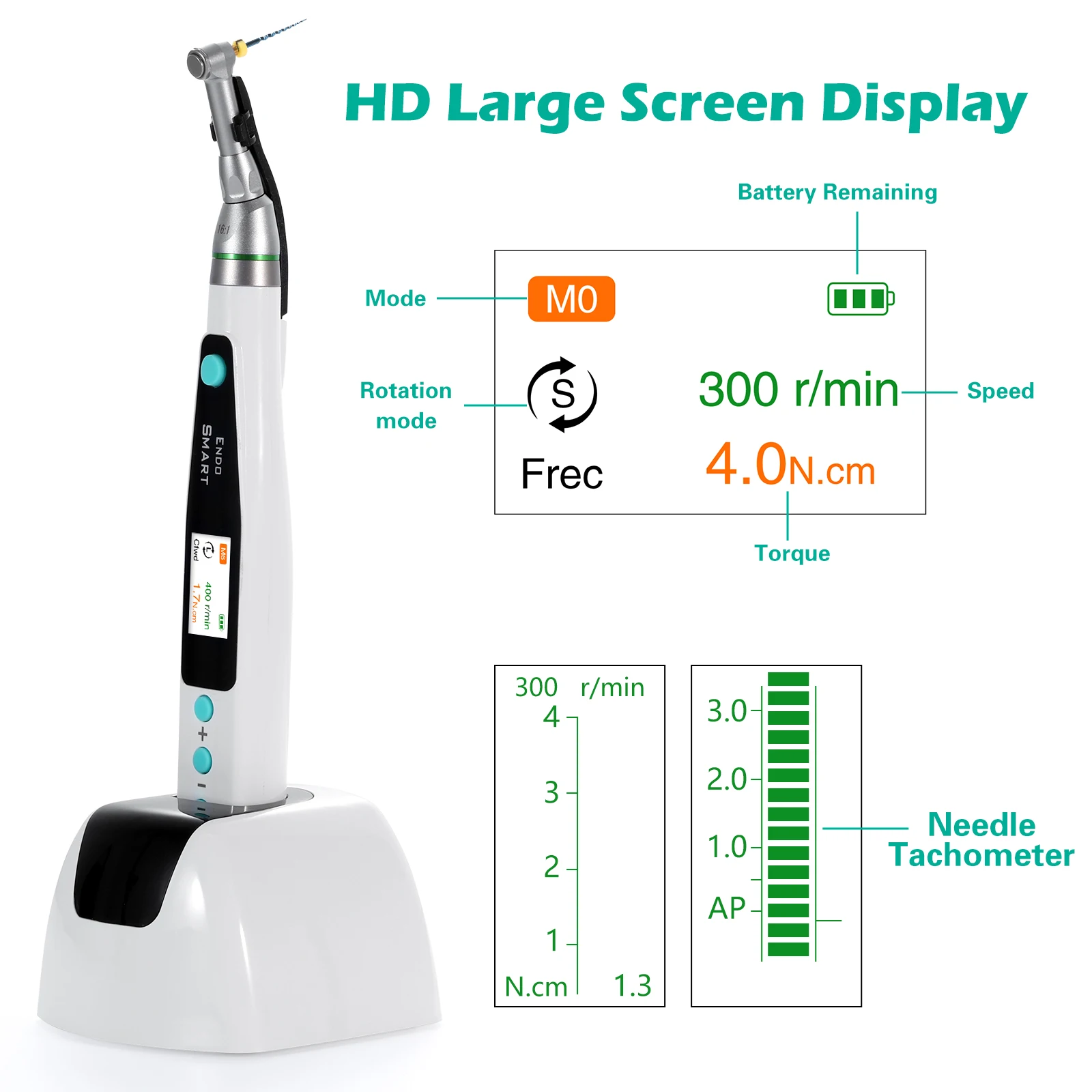 SANDENT Dental Endodontic Cordless LED Endo Motor 16:1 Contra Angle Handpiece for Root Canal Therapy