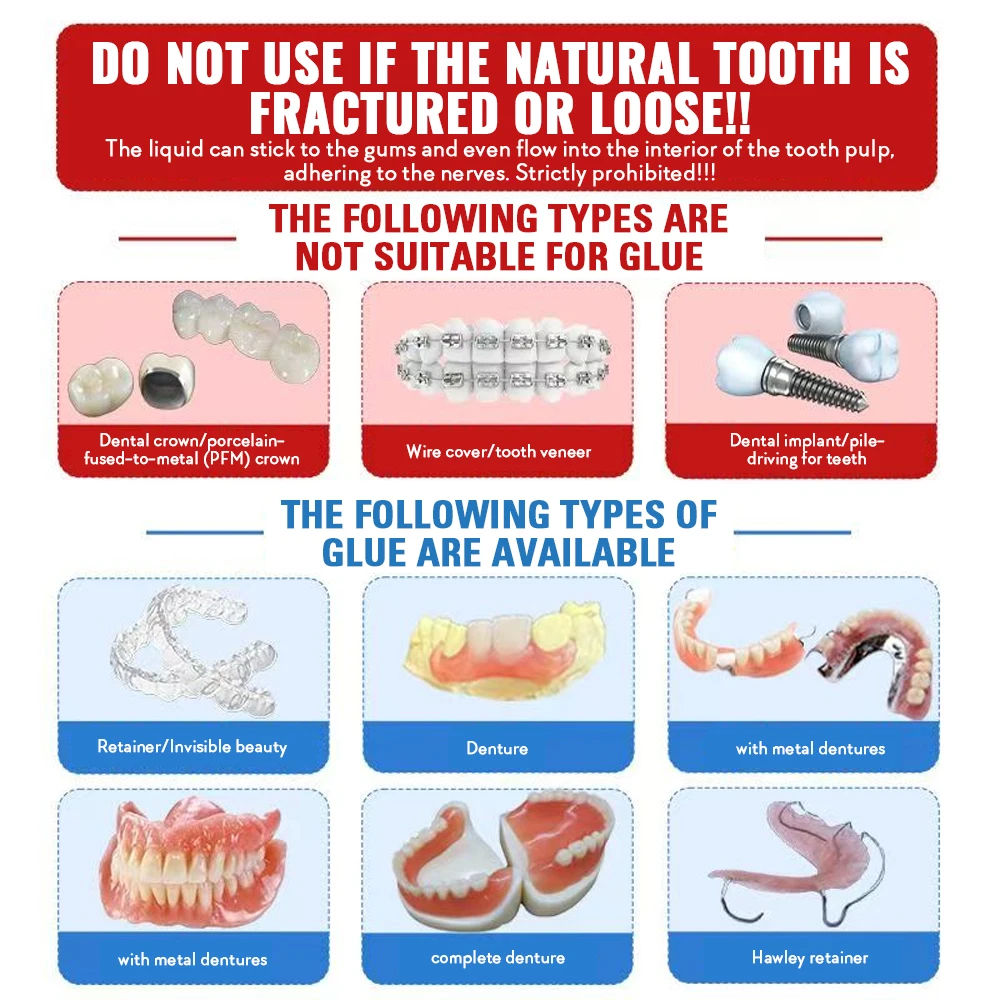 20ml Denture & Retainer Repair Glue, Quick Dry Dental Adhesive for Invisible Braces & Hawley Retainers, Temporary Fix Accessory