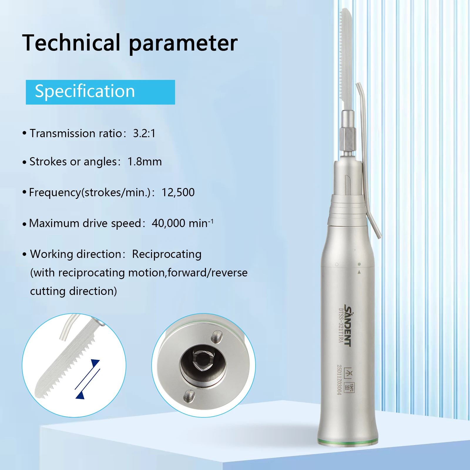 SANDENT Dental Micro Saw Surgical Handpiece 3.2:1 Reciprocating Bone Cutting Fit NSK Up & Down Reciprocation Osteotomy