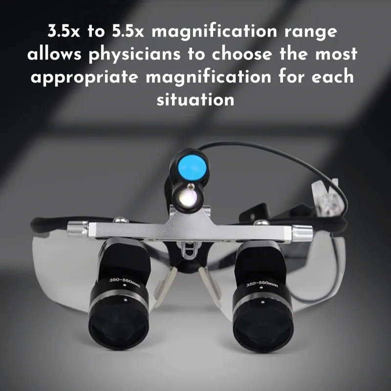 JUMTOP Dental Corner Magnifier Loupes with Light 3.5x/4.5x/5.5x Adjustable Magnification Medical Magnifying Wearing Glasses