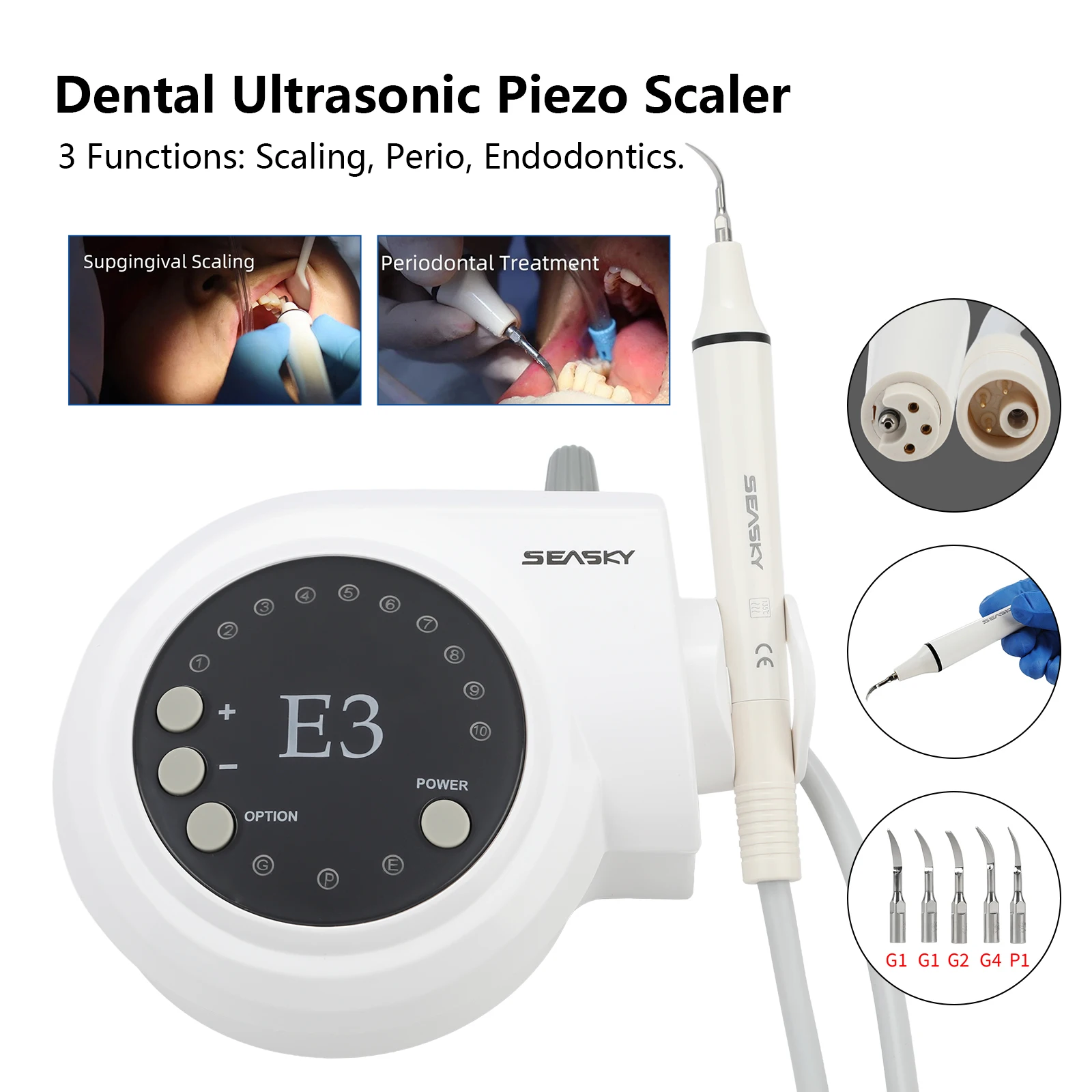 Dental Ultrasonic Piezo Scaler with Detachable Handpiece 5*Tips Automatic frequency fit EMS Cavitron Woodpeck