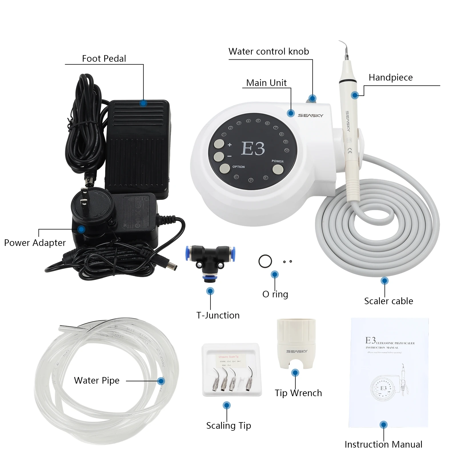 Dental Ultrasonic Piezo Scaler with Detachable Handpiece 5*Tips Automatic frequency fit EMS Cavitron Woodpeck
