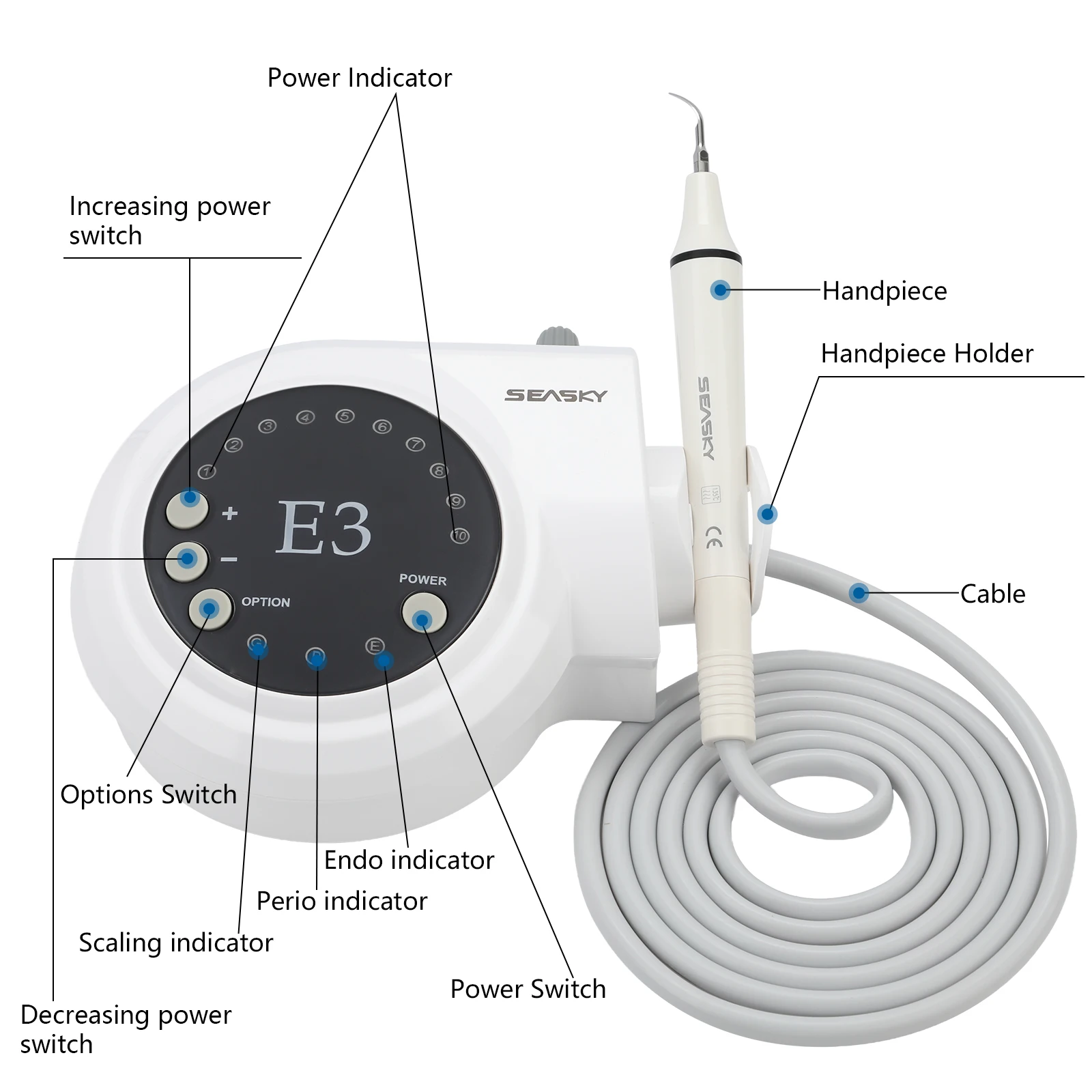 Dental Ultrasonic Piezo Scaler with Detachable Handpiece 5*Tips Automatic frequency fit EMS Cavitron Woodpeck